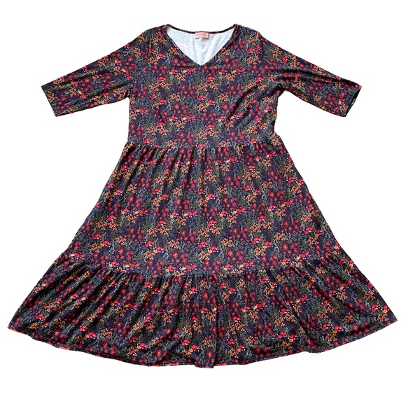 POPSY Ditsy Floral Print Tiered Hem Midi Dress w/ Pockets Size 18 US/ 22 UK - Picture 3 of 16